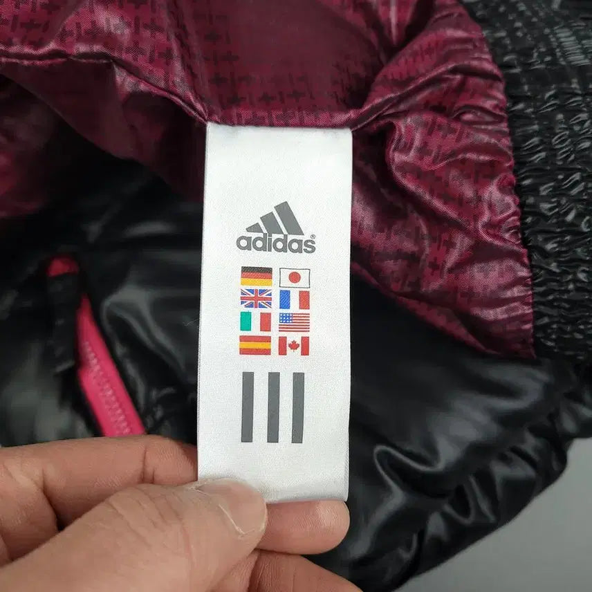 [BUNJANG] Adidas Hooded Duck Down Vest / 아디다스 반광 블랙 퍼플 배색 로고 J 커플 덕다운 오리털 후드 패딩조끼