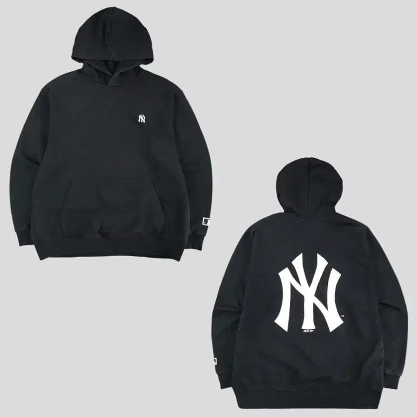 [BUNJANG] MLB New York Yankees Logo Cotton Blend Hoodie / MLB 엠엘비 피그먼트 블랙 화이트 뉴욕 양키즈 로고 코튼블렌드 후드 티