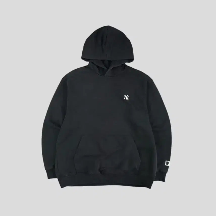 [BUNJANG] MLB New York Yankees Logo Cotton Blend Hoodie / MLB 엠엘비 피그먼트 블랙 화이트 뉴욕 양키즈 로고 코튼블렌드 후드 티