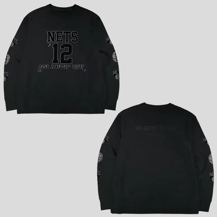 [BUNJANG] NBA Brooklyn Nets Kangaroo Pocket Sweatshirt / NBA 엔비에이 블랙 그레이 배색 브루클린 네츠 캥거루포켓 맨투맨 티셔츠