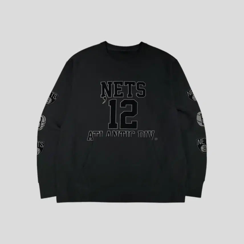 [BUNJANG] NBA Brooklyn Nets Kangaroo Pocket Sweatshirt / NBA 엔비에이 블랙 그레이 배색 브루클린 네츠 캥거루포켓 맨투맨 티셔츠