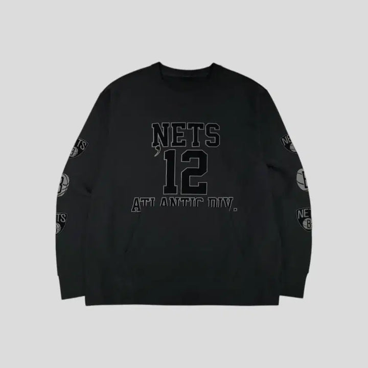 [BUNJANG] NBA Brooklyn Nets Kangaroo Pocket Sweatshirt / NBA 엔비에이 블랙 그레이 배색 브루클린 네츠 캥거루포켓 맨투맨 티셔츠