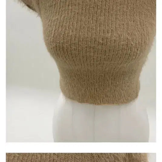 [BUNJANG] Angora Short Sleeve Knit Top / 슬림 스퀘어넥 소매캡 앙고라 반팔 니트 브라운