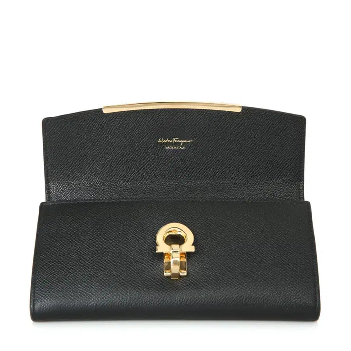 [BUNJANG] Ferragamo Gancini Long Wallet ID Pocket Vara Gold 22D150 / 페라가모 간치니 장지갑 ID포켓 바라 월렛 골드 22D150