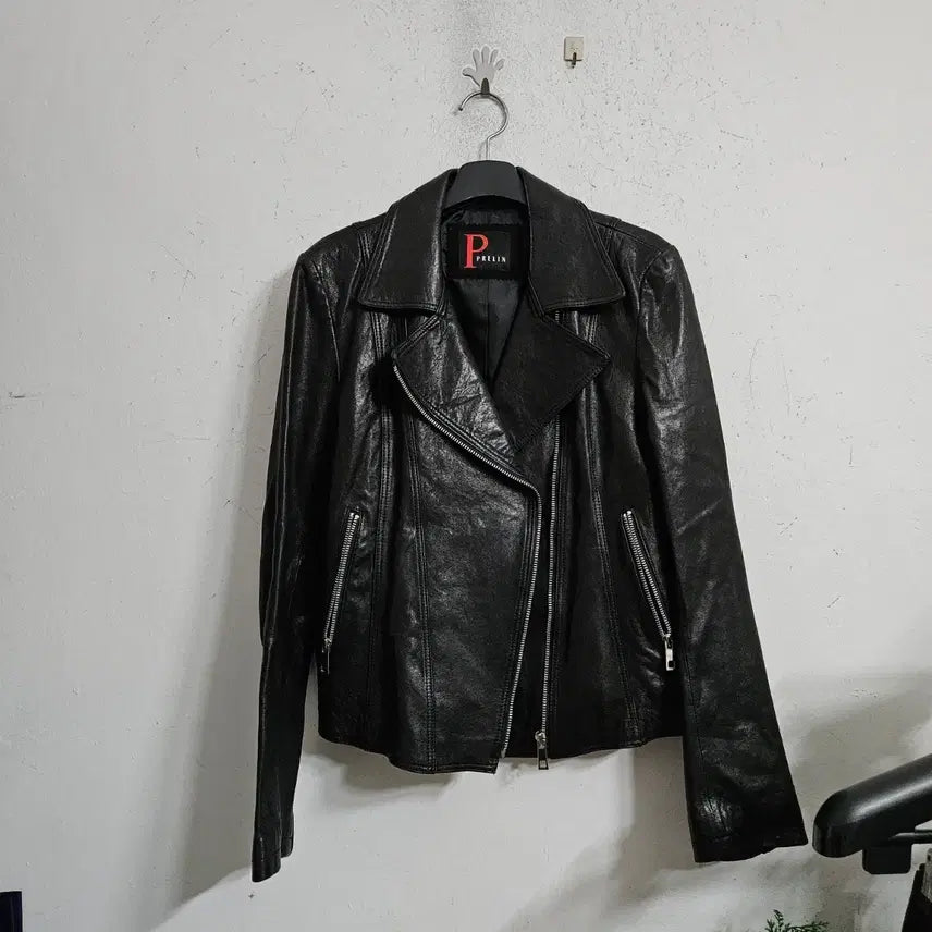 [BUNJANG] PRELIN Black Lambskin Leather Rider Jacket (Size 55) / PRELIN 블랙 양가죽 라이더 자켓55