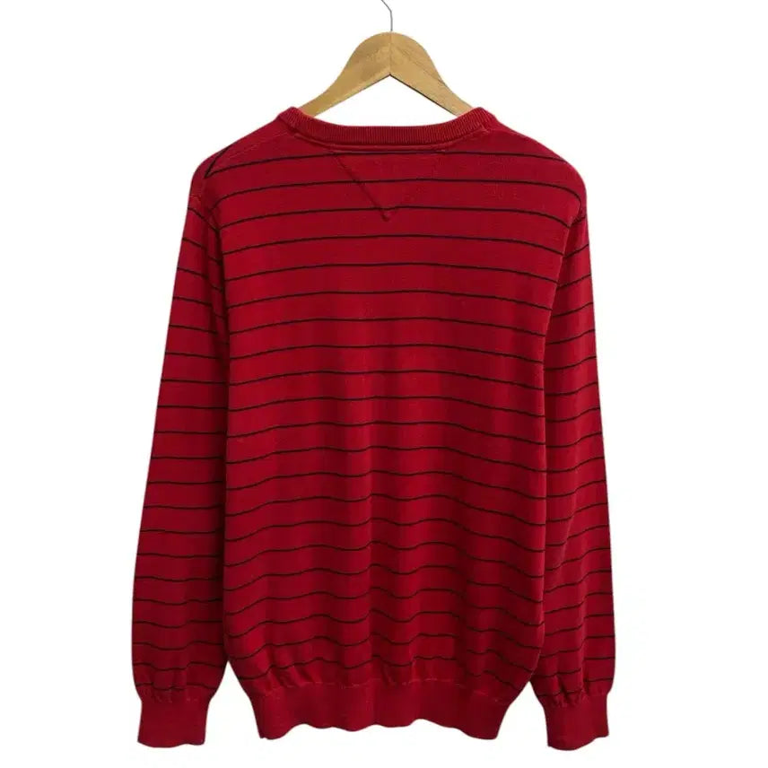 [BUNJANG] Tommy Hilfiger Striped Red Knit Sweater M / 타미힐피거 스트라이프 레드 니트 M