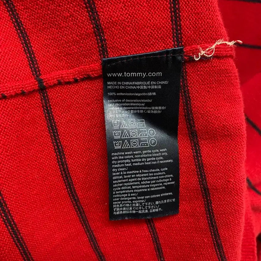 [BUNJANG] Tommy Hilfiger Striped Red Knit Sweater M / 타미힐피거 스트라이프 레드 니트 M