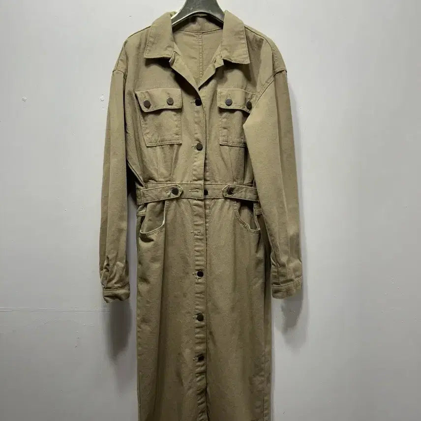 [SOLD OUT] 카키 벨트 롱 셔츠 원피스