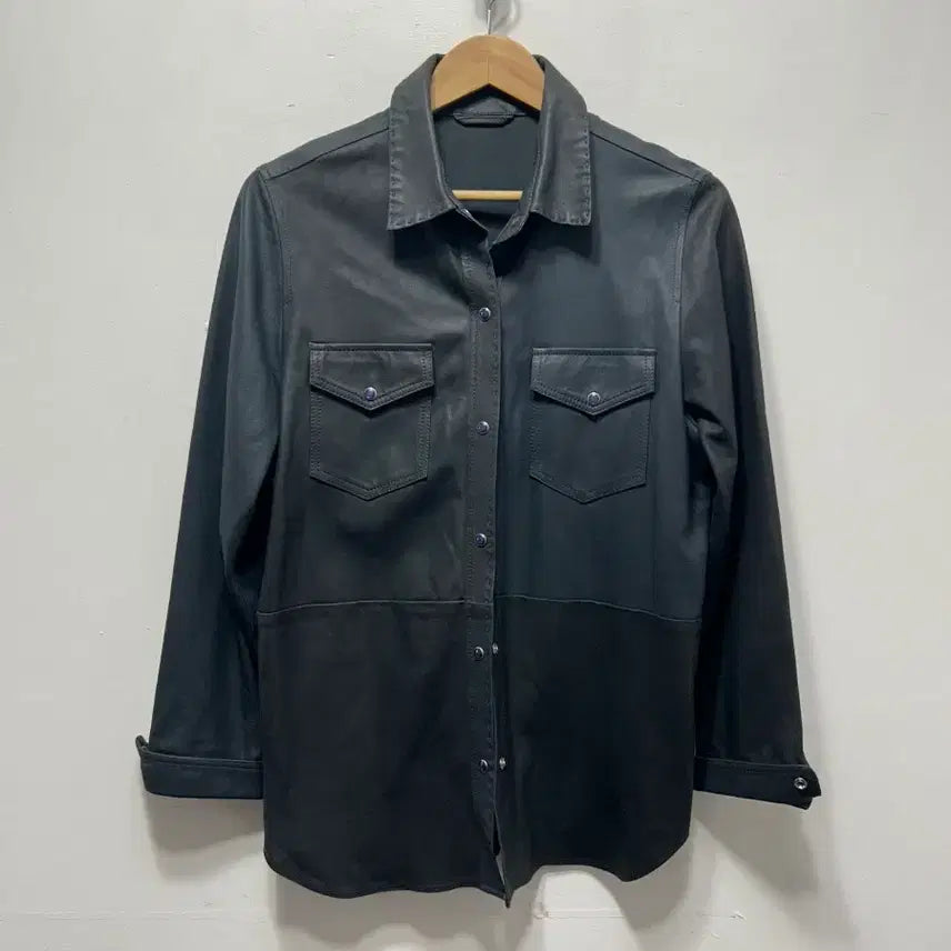 [BUNJANG] Black Leather Shirt Jacket (Size 66) / 블랙 레더 셔츠 자켓 66사이즈