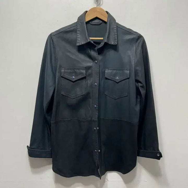 [BUNJANG] Black Leather Shirt Jacket (Size 66) / 블랙 레더 셔츠 자켓 66사이즈