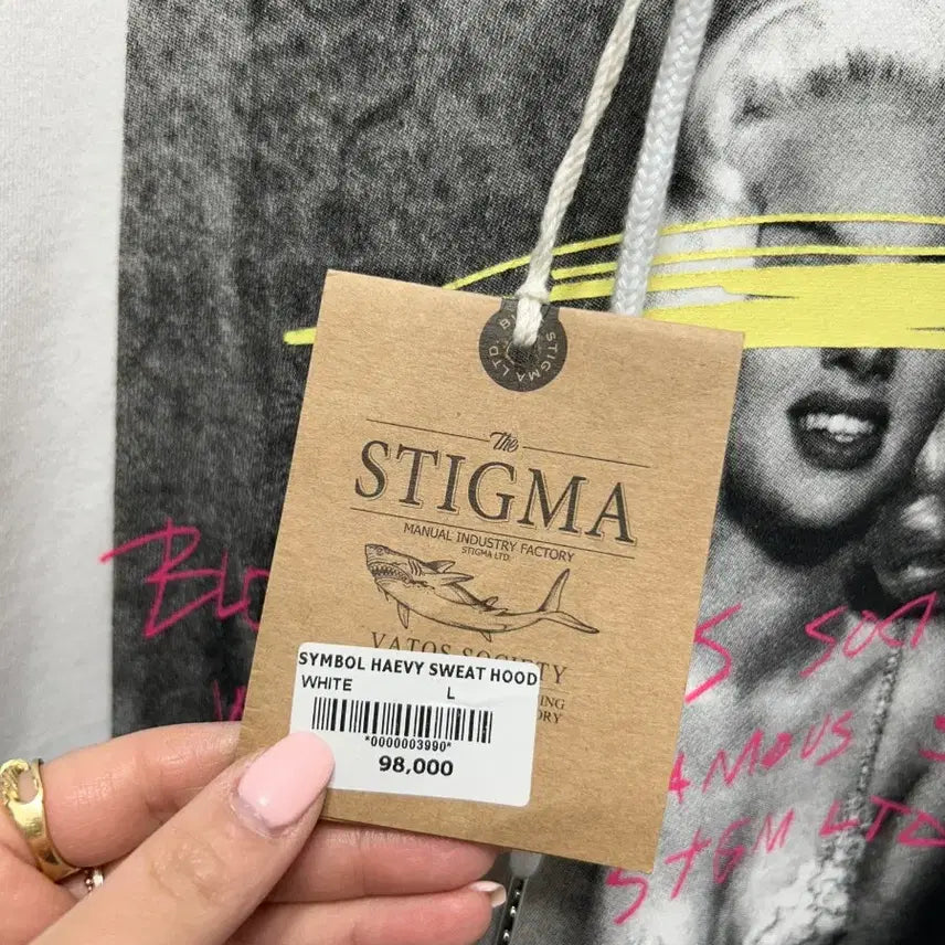 [BUNJANG] STIGMA White Printed Hoodie L / STIGMA 흰색 프린팅 후드티 새상품 L