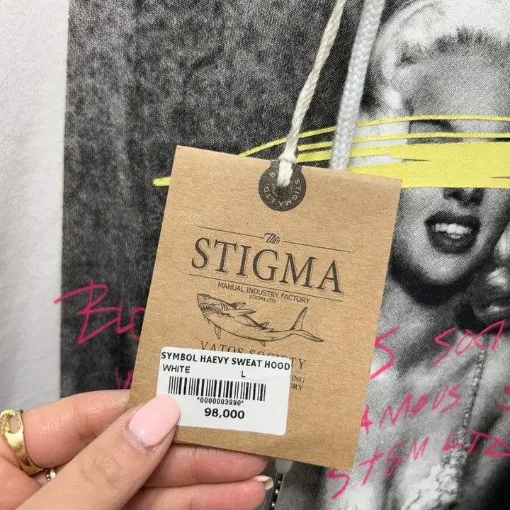 [BUNJANG] STIGMA White Printed Hoodie L / STIGMA 흰색 프린팅 후드티 새상품 L
