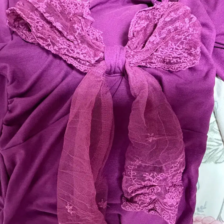 [BUNJANG] ATEEZ Purple Lace Ribbon Top / 아티즈 purple lace ribbon top 퍼플 레이스 리본 긴팔티