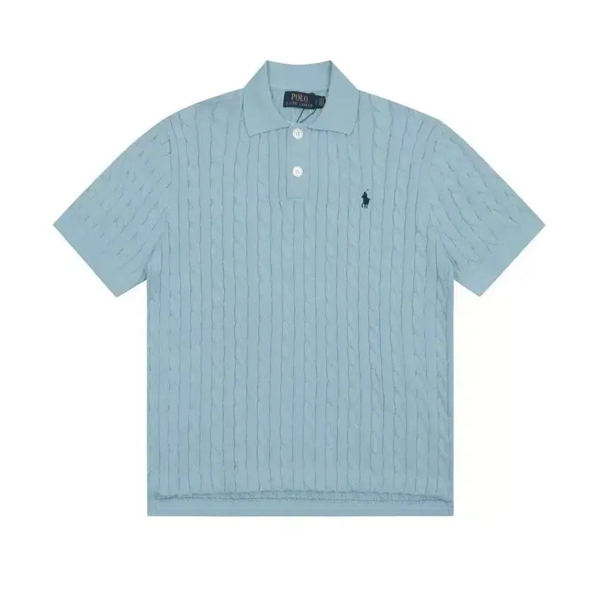 [BUNJANG] Polo Ralph Lauren Cable Knit Short Sleeve T-shirt / 폴로랄프로렌 여성꽈배기 폴로니트 반팔티셔츠 박시핏