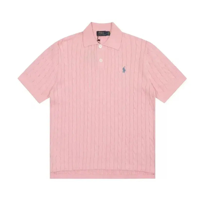 [BUNJANG] Polo Ralph Lauren Cable Knit Short Sleeve T-shirt / 폴로랄프로렌 여성꽈배기 폴로니트 반팔티셔츠 박시핏