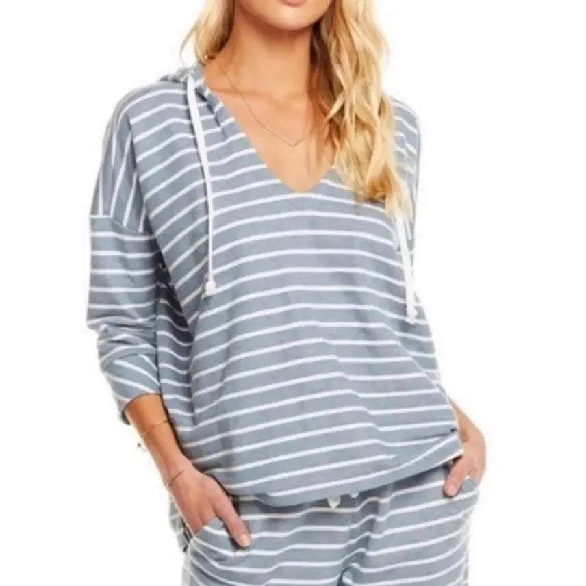 [BUNJANG] Chasor Stripe 7-Sleeve Hoodie Blue / Chasor 스트라이프 칠부 후디 블루