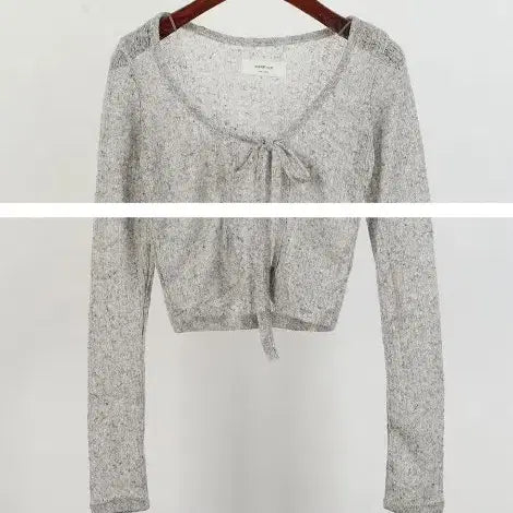 [BUNJANG] Merryna Ribbon See-through Knit Crop Cardigan / (빠른배송/국내제작) 리본 시스루 니트 크롭 가디건 2color