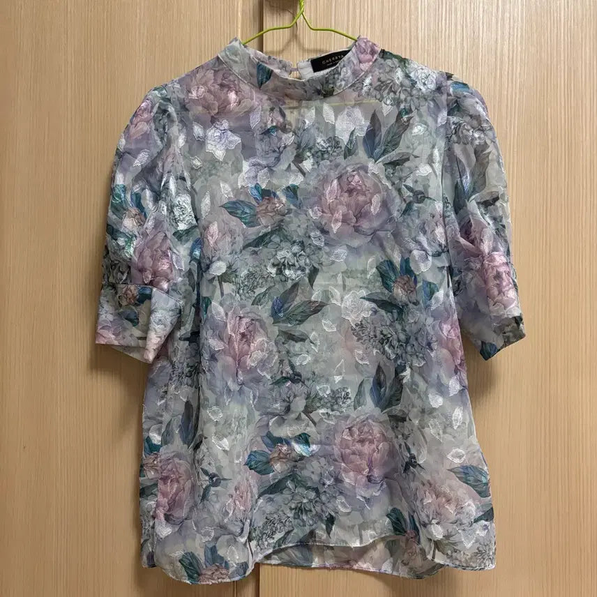 [BUNJANG] Floral Print Short Sleeve Blouse / [ 새상품 / 플라워 반팔 블라우스 블루 ]