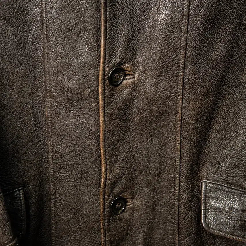 [BUNJANG] Kenneth Cole 90s Cowskin Leather Car Coat Dark Brown / [115] 90s 케네스 콜 카우스킨 레더 카코트 다크브라운