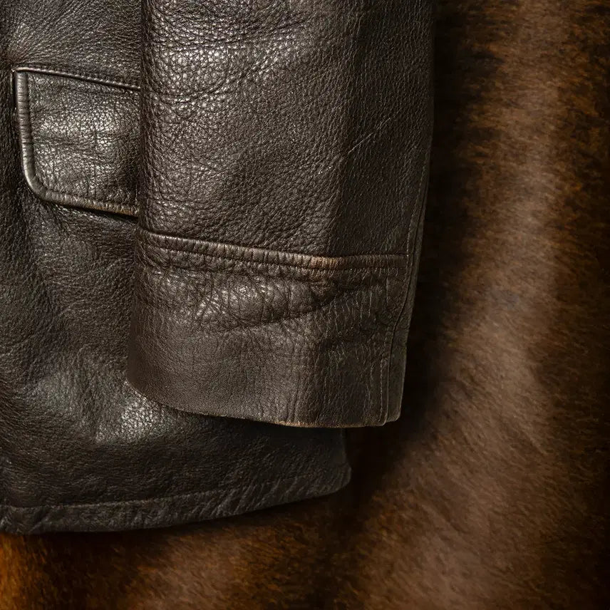[BUNJANG] Kenneth Cole 90s Cowskin Leather Car Coat Dark Brown / [115] 90s 케네스 콜 카우스킨 레더 카코트 다크브라운