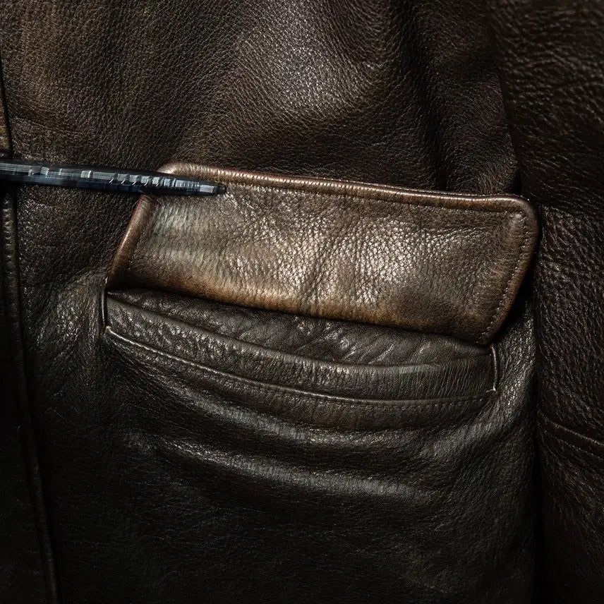 [BUNJANG] Kenneth Cole 90s Cowskin Leather Car Coat Dark Brown / [115] 90s 케네스 콜 카우스킨 레더 카코트 다크브라운