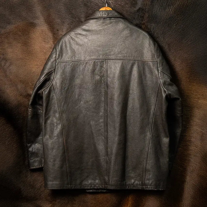 [BUNJANG] Kenneth Cole 90s Cowskin Leather Car Coat Dark Brown / [115] 90s 케네스 콜 카우스킨 레더 카코트 다크브라운