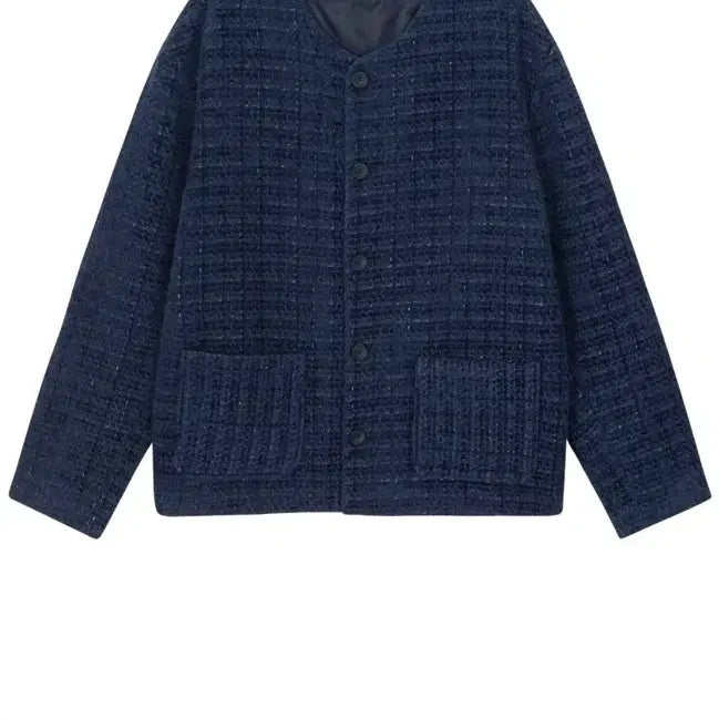 [BUNJANG] HONO Navy Tweed Collarless Cardigan / 호노 HONO Collarless Cardigan_Navy Tweed