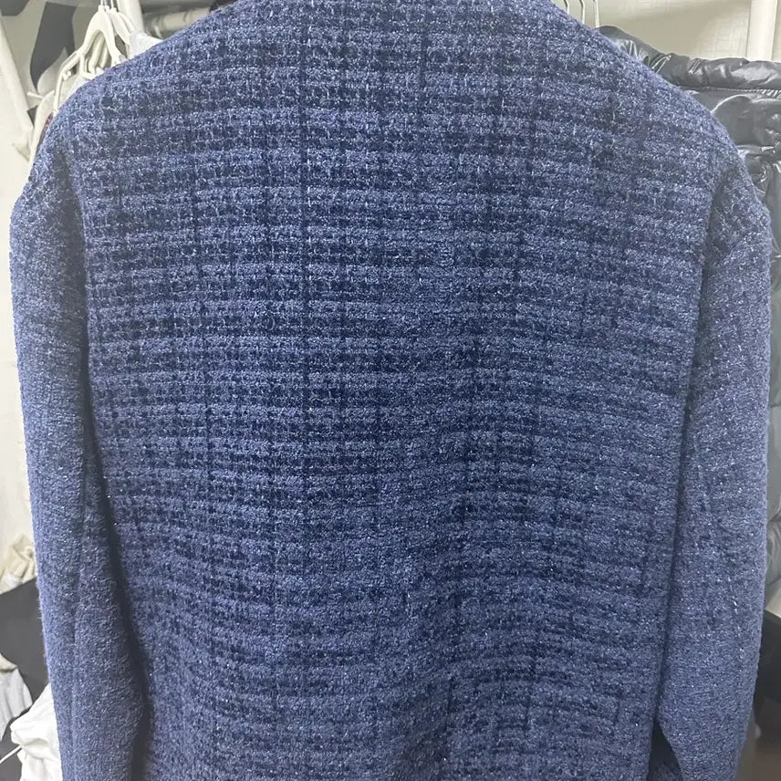[BUNJANG] HONO Navy Tweed Collarless Cardigan / 호노 HONO Collarless Cardigan_Navy Tweed