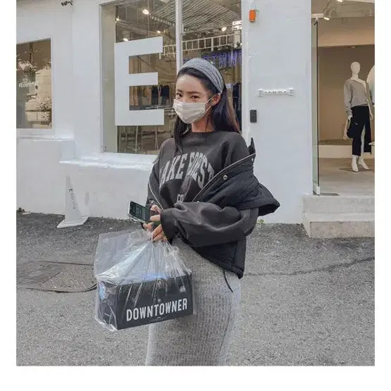 [BUNJANG] Maybeans Banding Long Skirt &amp; Fleece Sweatshirt Bundle Set / 메이빈스 밴딩 롱 스커트+기모맨투맨 일괄판매