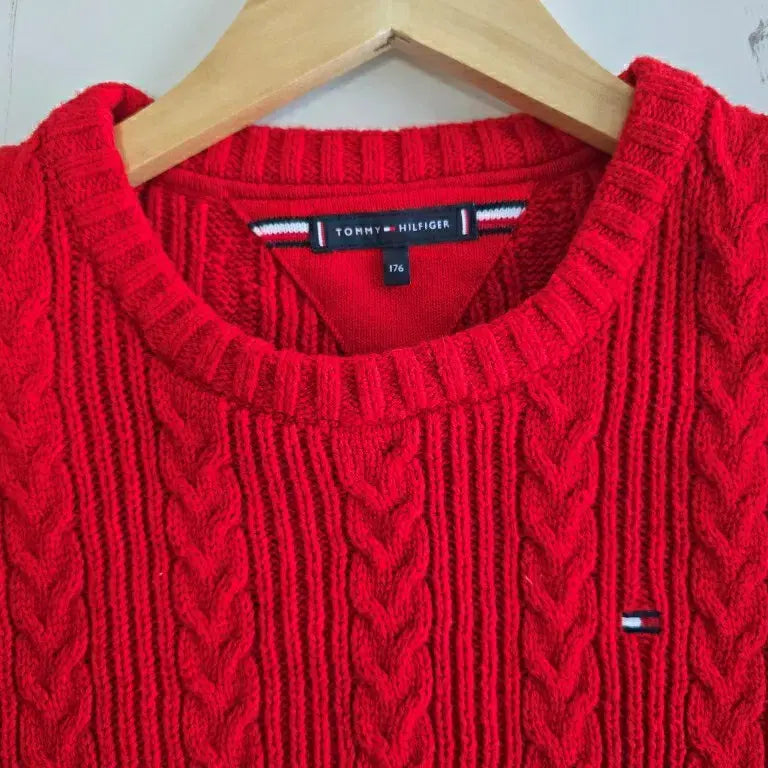 [BUNJANG] Tommy Hilfiger Kids Red Cable Knit Sweater 176 / 타미힐피거 케이블 스웨터 레드 (키즈 176)