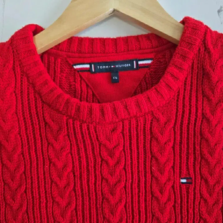 [BUNJANG] Tommy Hilfiger Kids Red Cable Knit Sweater 176 / 타미힐피거 케이블 스웨터 레드 (키즈 176)