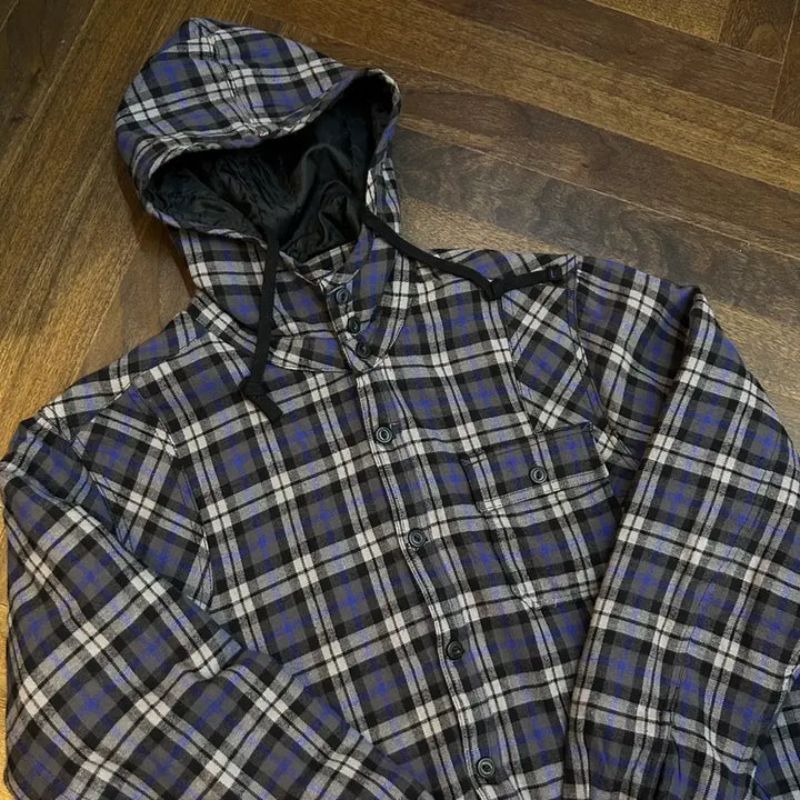 [BUNJANG] Amplify Vintage Quilted Button Hooded Shirt Jacket Burberry Check / Amplify JPN 일본 빈티지 퀼팅 버튼 후드셔켓 자켓 버버리체크