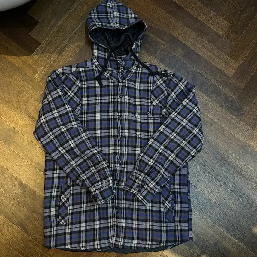 [BUNJANG] Amplify Vintage Quilted Button Hooded Shirt Jacket Burberry Check / Amplify JPN 일본 빈티지 퀼팅 버튼 후드셔켓 자켓 버버리체크