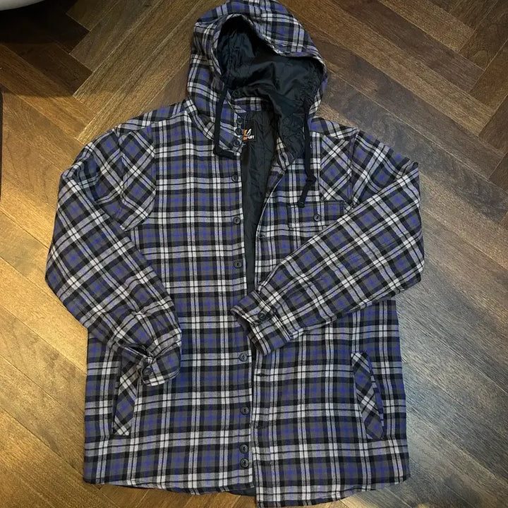 [BUNJANG] Amplify Vintage Quilted Button Hooded Shirt Jacket Burberry Check / Amplify JPN 일본 빈티지 퀼팅 버튼 후드셔켓 자켓 버버리체크