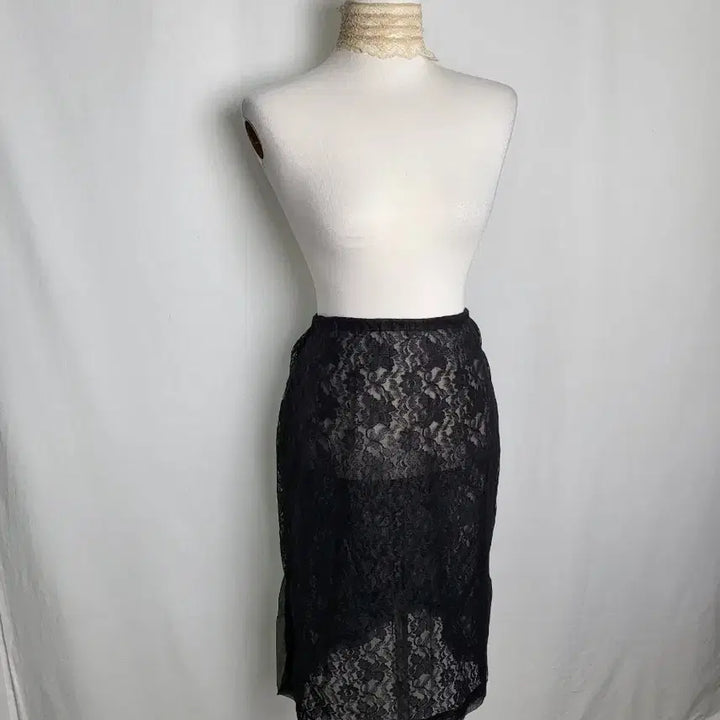[BUNJANG] Vintage Black Sheer Slip Skirt / 빈티지 시스루 블랙 슬립 스커트