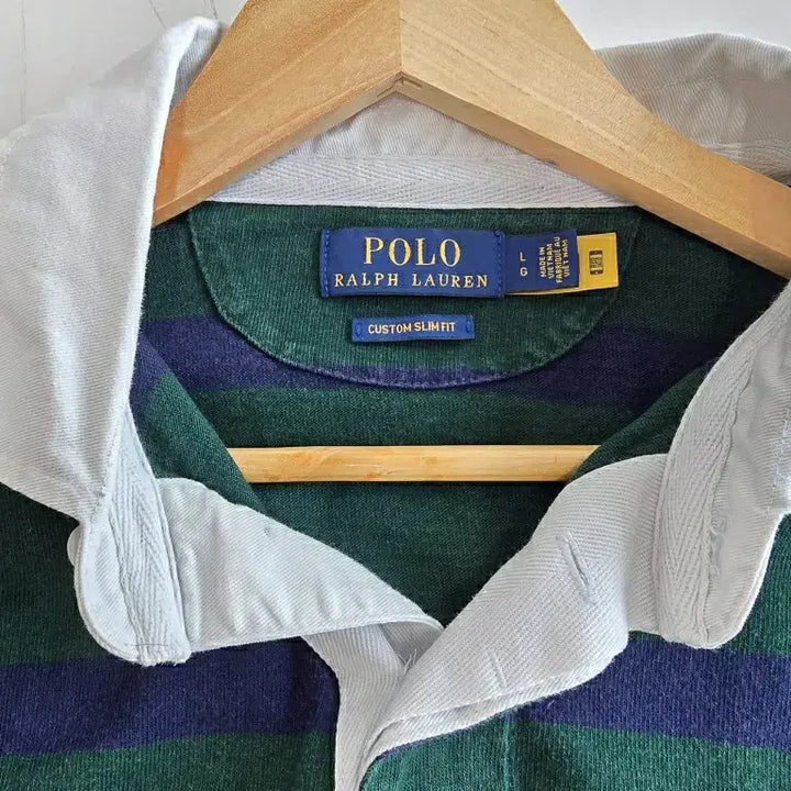 [BUNJANG] Polo Ralph Lauren Striped Rugby Collar Shirt / 폴로 랄프로렌 스트라이프 코튼 럭비 카라 셔츠 그린/네이비