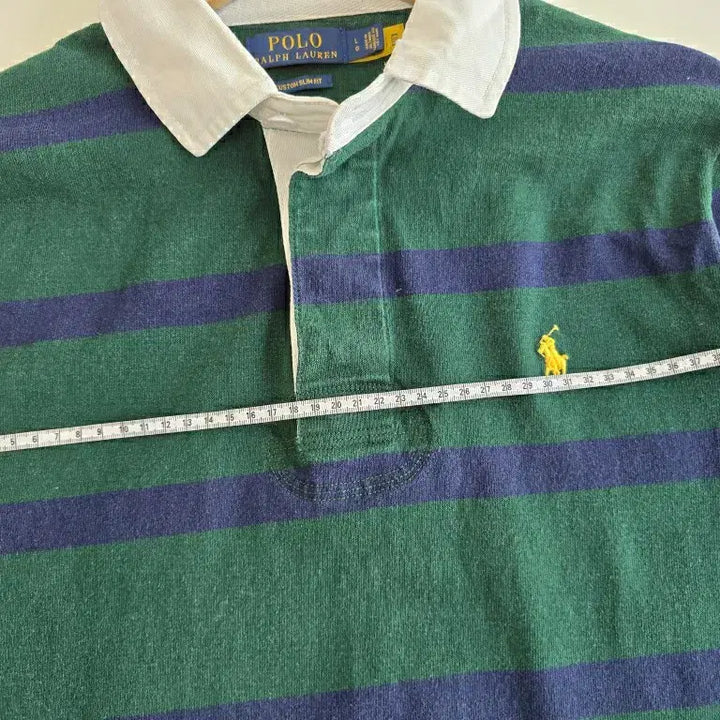 [BUNJANG] Polo Ralph Lauren Striped Rugby Collar Shirt / 폴로 랄프로렌 스트라이프 코튼 럭비 카라 셔츠 그린/네이비