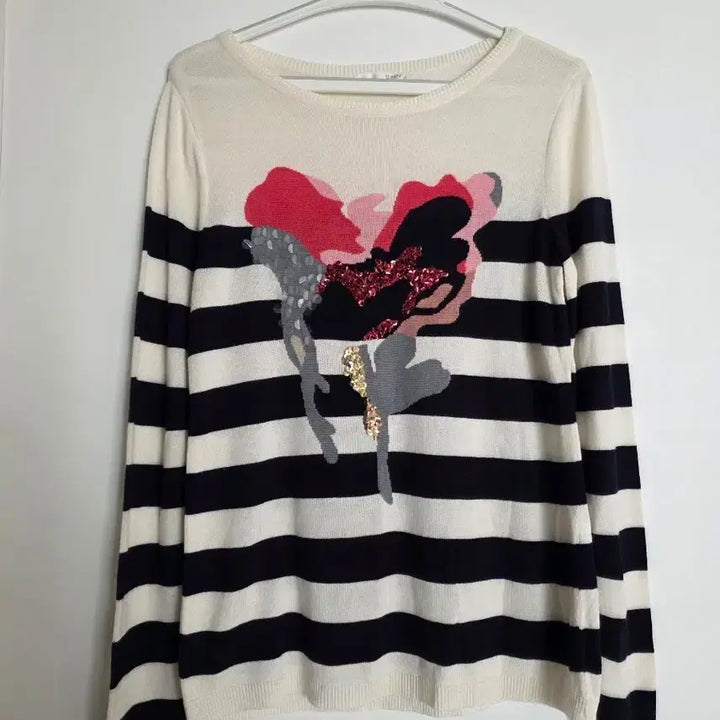 [BUNJANG] Tomboy Stripe Embroidered Knit (Size 90) / 톰보이 스트라이프 꽃 자수 니트 90사이즈