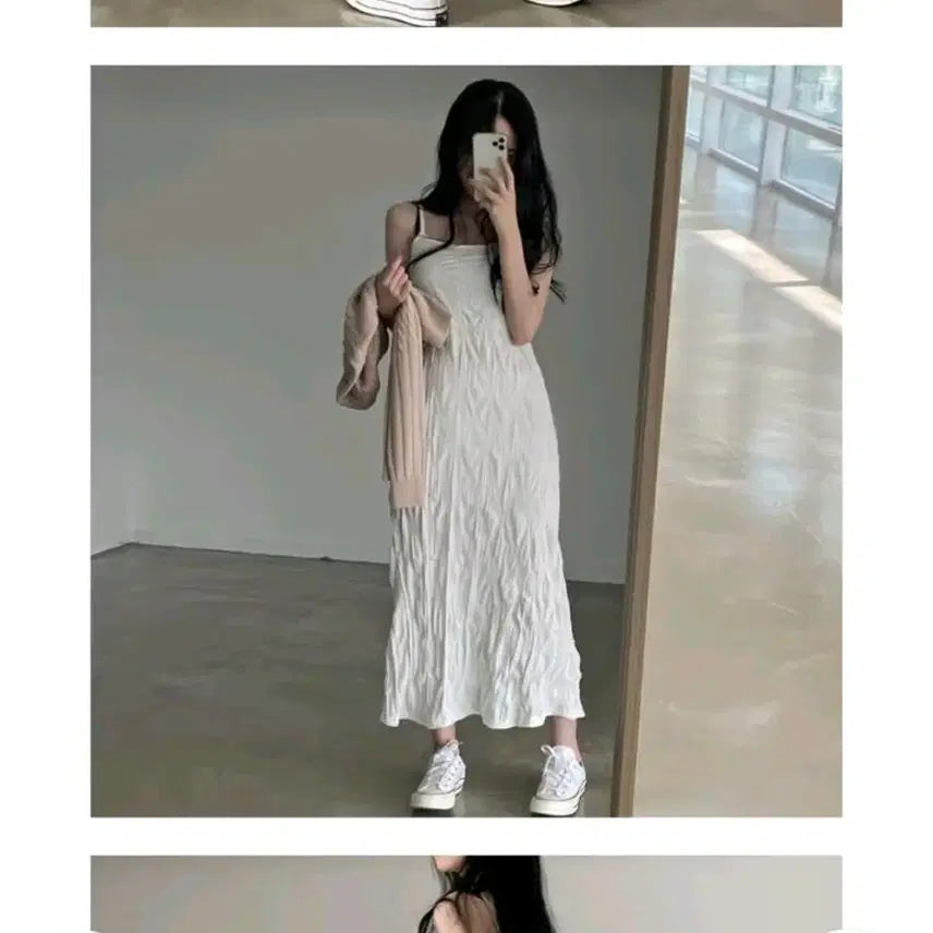 [BUNJANG] Victory Pleated Dress / 빅토리 나시 주름 원피스 (화이트/블랙)