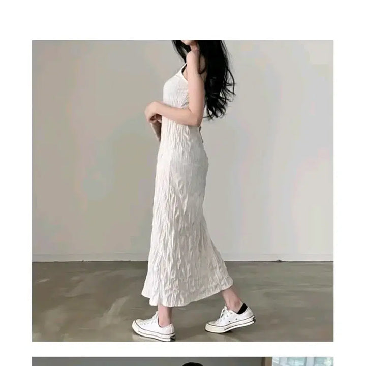 [BUNJANG] Victory Pleated Dress / 빅토리 나시 주름 원피스 (화이트/블랙)