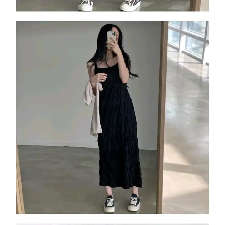 [BUNJANG] Victory Pleated Dress / 빅토리 나시 주름 원피스 (화이트/블랙)
