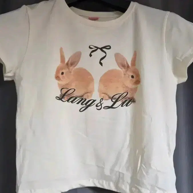 [BUNJANG] Lang&amp;Lu Rabbit Print Short Sleeve T-Shirt / Lang&amp;Lu 토끼 프린팅 반팔 티셔츠