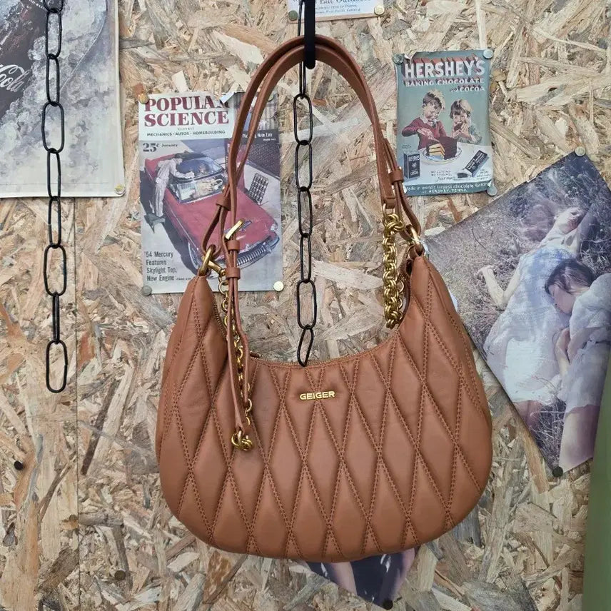 [BUNJANG] GEIGER Quilted Rempel Hobo Bag Brown / GEIGER 퀼팅 램펠 호보백 브라운