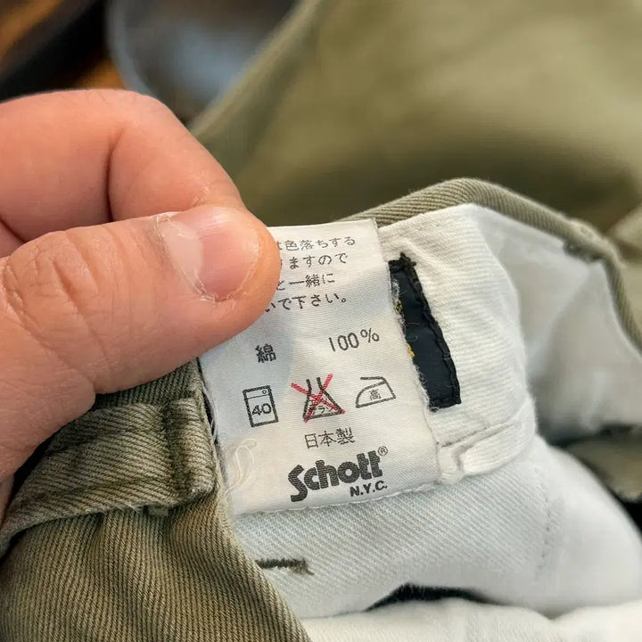 [BUNJANG] Schott NYC Olive Chino Pants with Damage - 30/31 / 쇼트 NYC 일본생산 올리브 치노 팬츠 데미지 힐바이트 30 31