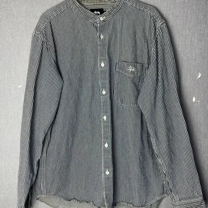 [BUNJANG] Stussy China Collar Striped Denim Shirt / [XL] 스투시 차이나카라 스트라이프 데님 셔츠