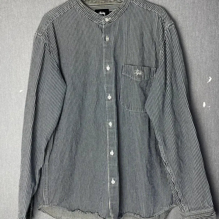 [BUNJANG] Stussy China Collar Striped Denim Shirt / [XL] 스투시 차이나카라 스트라이프 데님 셔츠