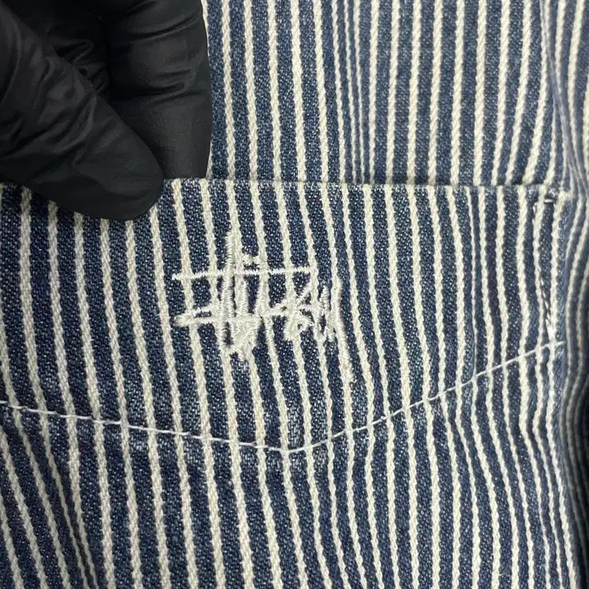 [BUNJANG] Stussy China Collar Striped Denim Shirt / [XL] 스투시 차이나카라 스트라이프 데님 셔츠