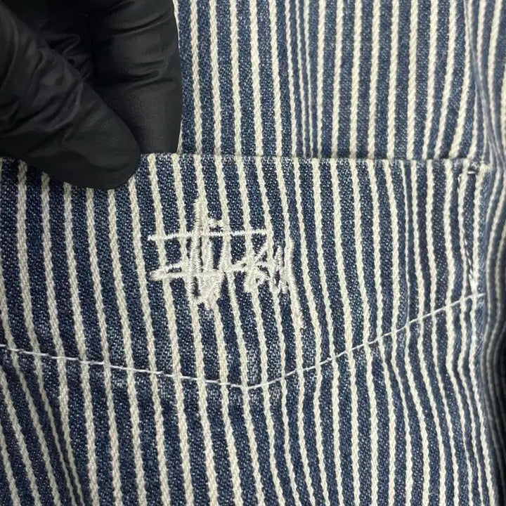 [BUNJANG] Stussy China Collar Striped Denim Shirt / [XL] 스투시 차이나카라 스트라이프 데님 셔츠