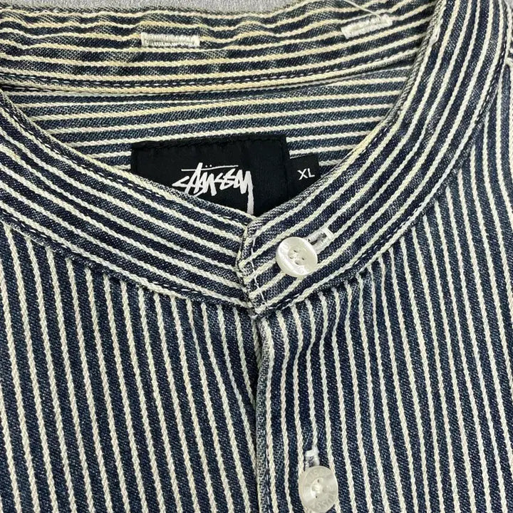 [BUNJANG] Stussy China Collar Striped Denim Shirt / [XL] 스투시 차이나카라 스트라이프 데님 셔츠