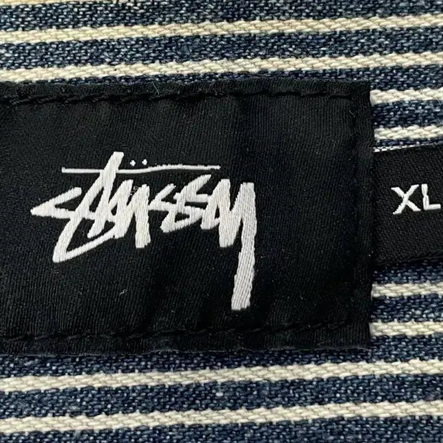 [BUNJANG] Stussy China Collar Striped Denim Shirt / [XL] 스투시 차이나카라 스트라이프 데님 셔츠